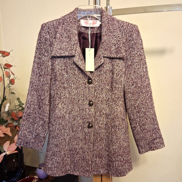 NWT Women's Burgundy Cream Lined Blazer Jacket Spring Fall Winter Jackets 4S - Picture 7 of 10